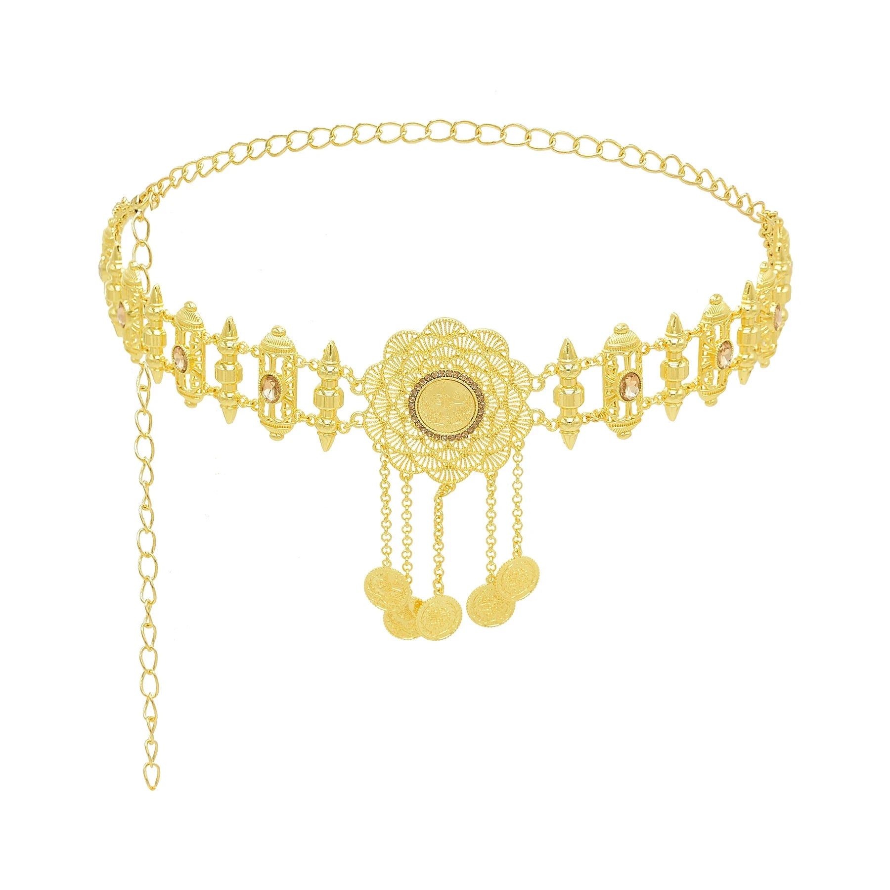 Golden Coins Metal Belts India Belly Dance Moroccan Waist Chain Afghan Turkish Kurdistan National Dress Body Jewelry for Women