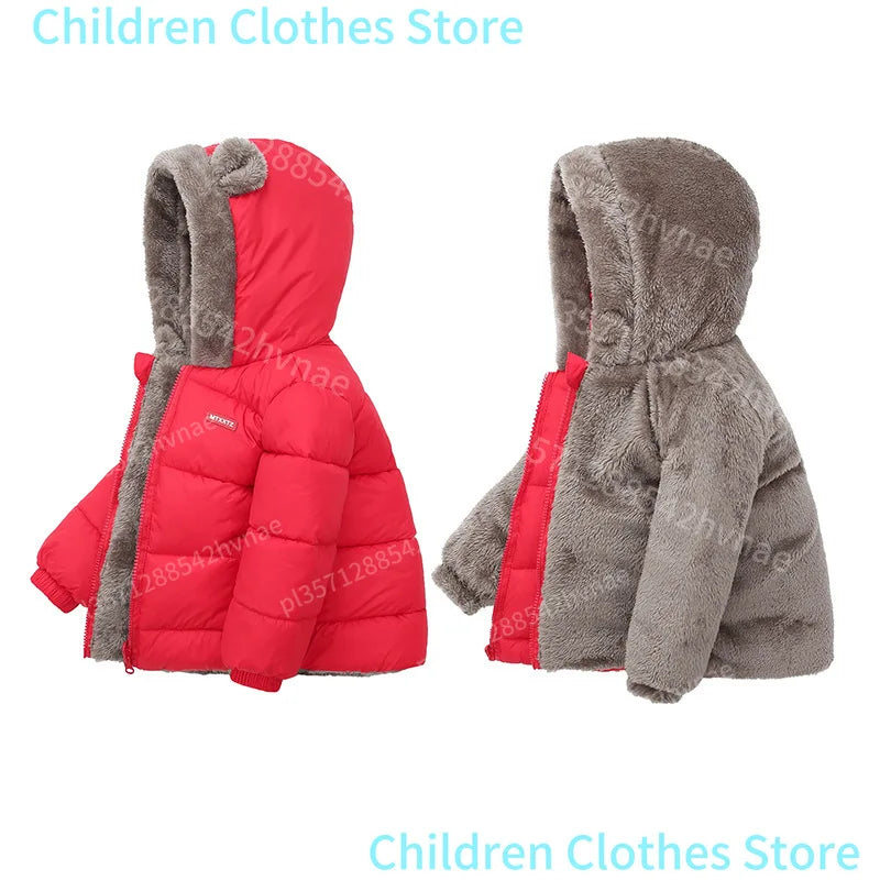 Boys Girls Thick Jackets Winter Kids Padded Fleece Warm Coats Children Hooded Cotton Outerwear Kids Clothes Cashmere Snowsuit