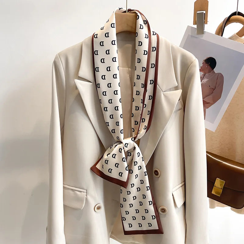 50 Color New Women Silk Feel Printed Design Scarf Shawl Fashion Luxury Long Narrow Small Silk Scarves Ladies Headband Headscarve