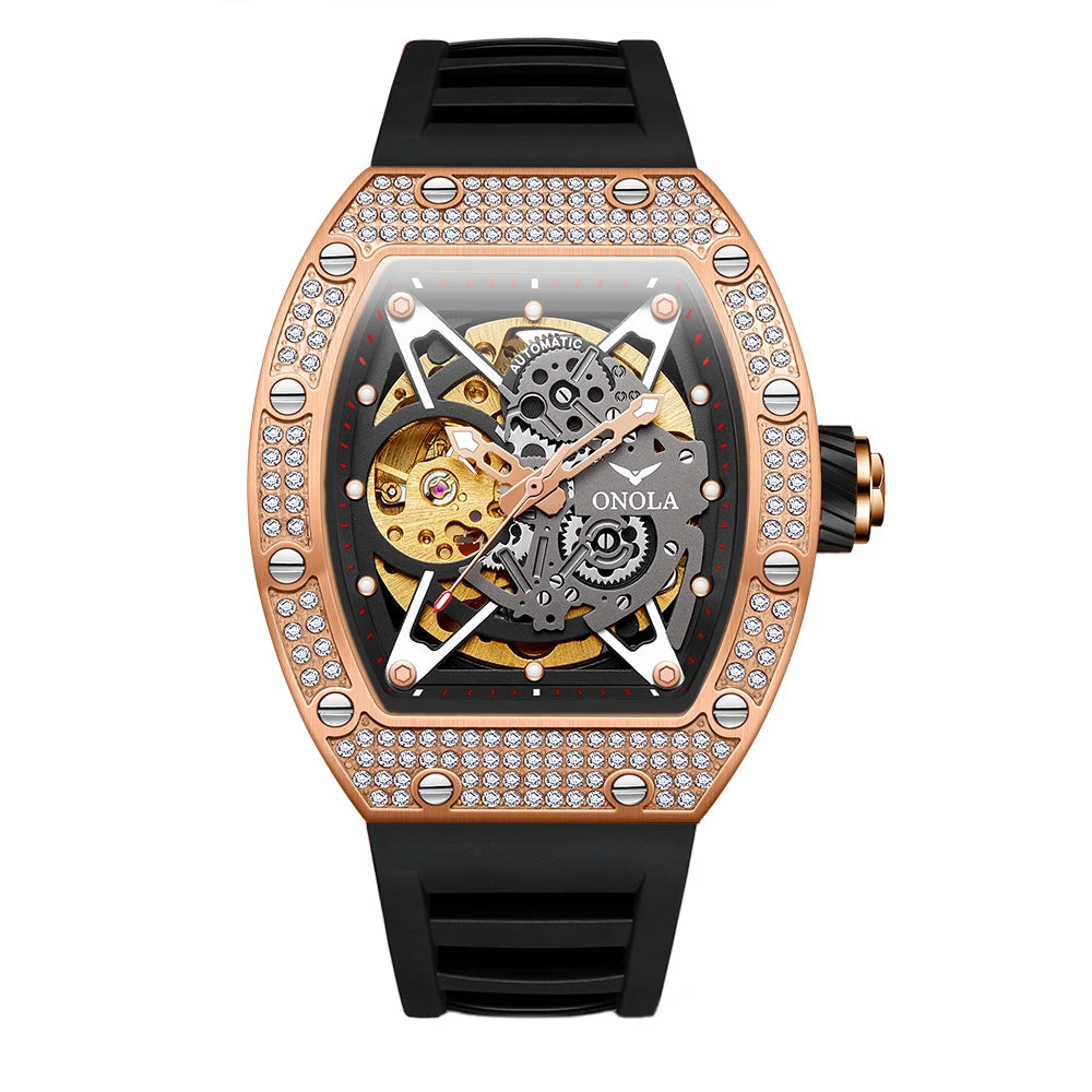 ONOLA Luxury Fashion Watch Hollow Out Fully Automatic Waterproof Men's Mechanical Watch With Diamond
