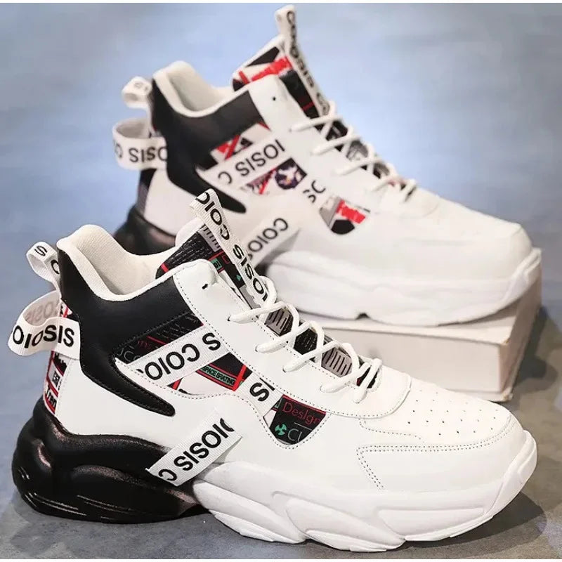 Waterproof Leather Sports Shoes High Top Casual Footwear For Youth Versatile Height Increasing Sunset Lasting Five Seasons