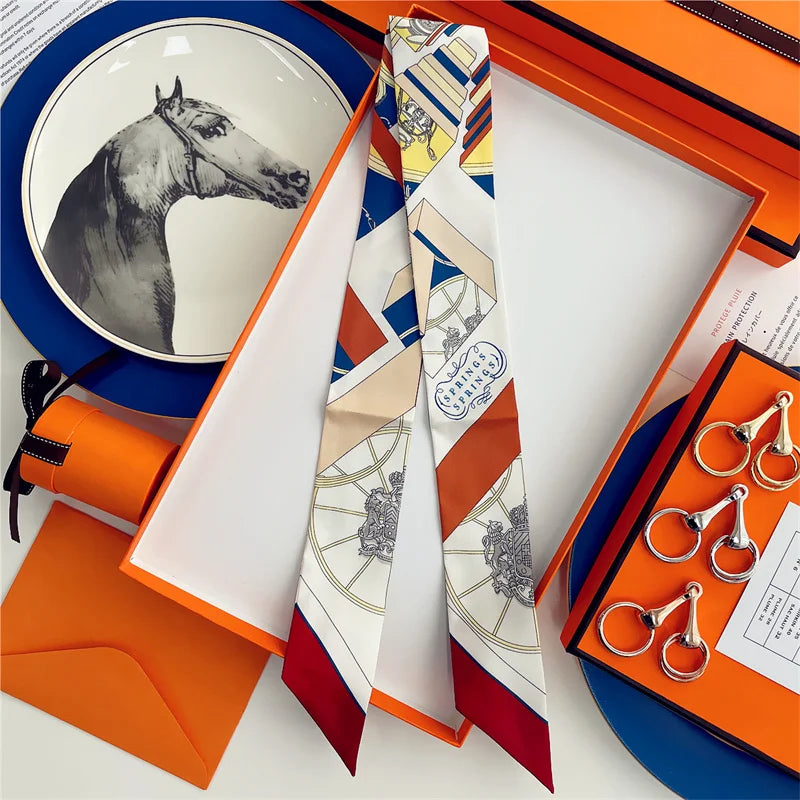 100% Silk High Quality Luxury Brand Scarf Women Headband Hair Band Foulard Tie Ribbon Neckerchief Skinny Scarves Accessories