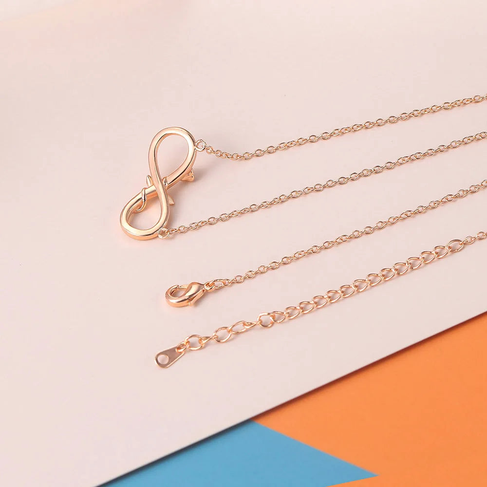 Infinite Mobius Rose Charm Pendant Necklaces For Women Christmas Gift Rose Gold  Color Plated Heart Flower Chain Jewelry N244