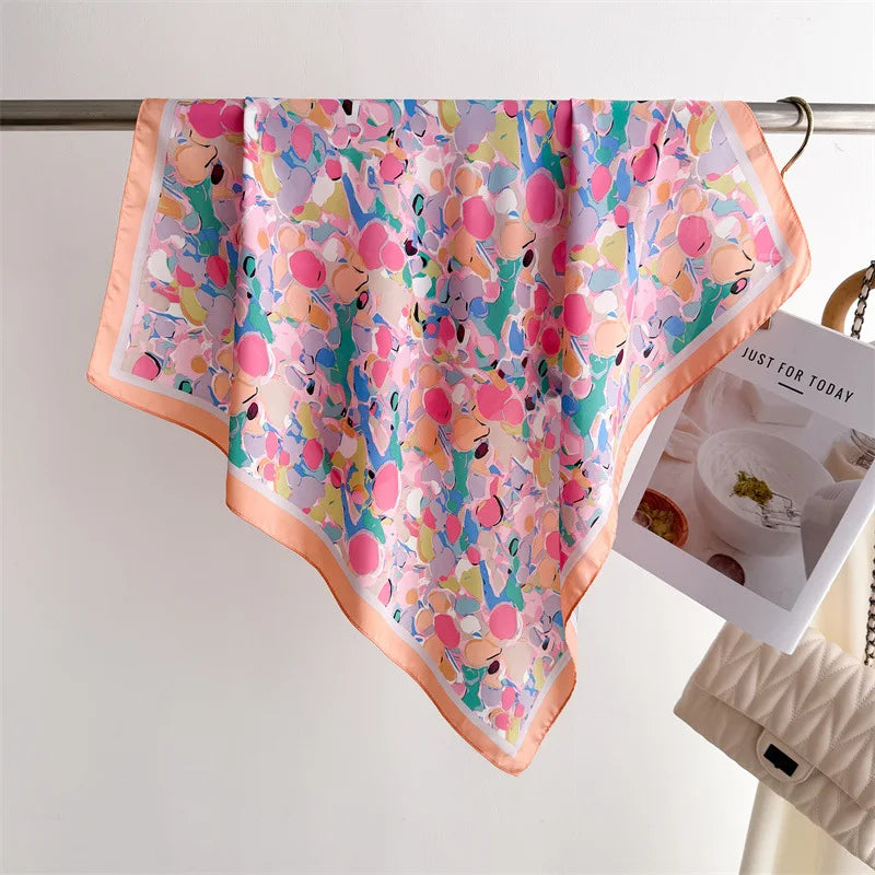 70cm Square Lemon Print Yellow Square Silk Scarf Casual Elegant Thin Breathable Neck Women Windproof Head Wrap Hair Scarves