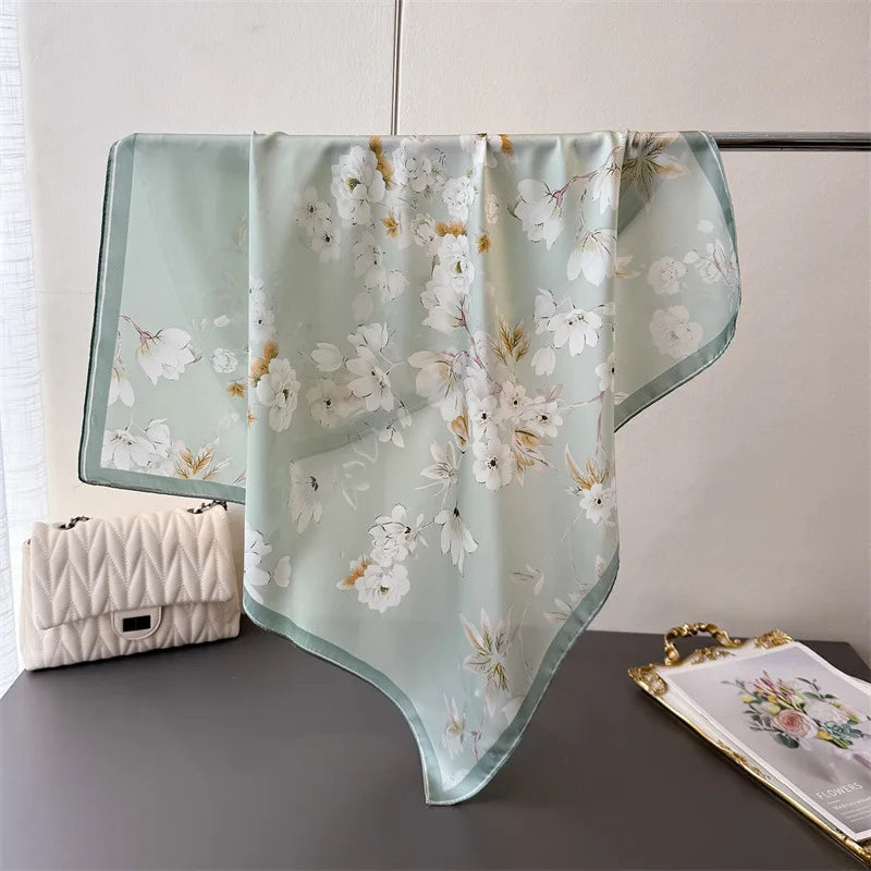 70cm Square Lemon Print Yellow Square Silk Scarf Casual Elegant Thin Breathable Neck Women Windproof Head Wrap Hair Scarves