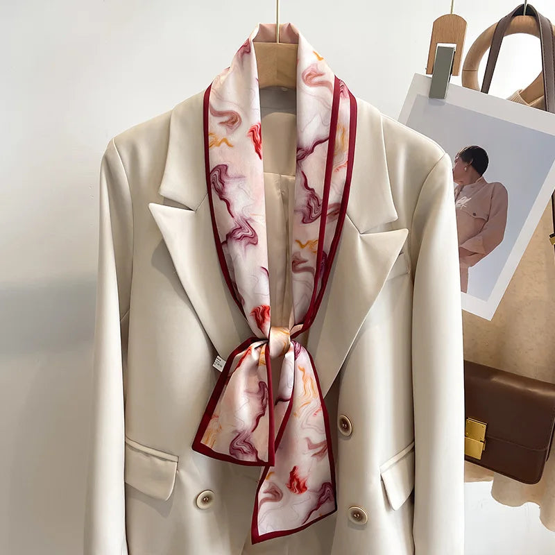 50 Color New Women Silk Feel Printed Design Scarf Shawl Fashion Luxury Long Narrow Small Silk Scarves Ladies Headband Headscarve