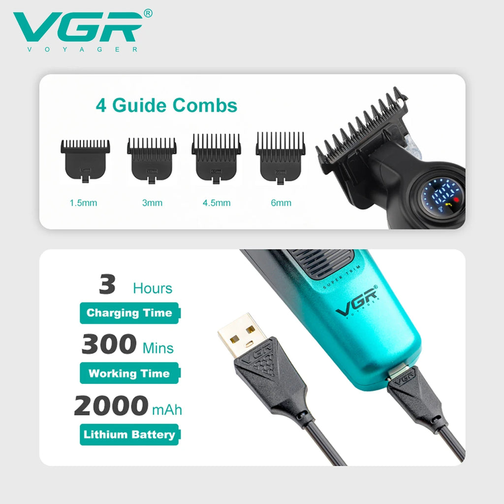 VGR Hair Cutting Machine Cordless Trimmer Electric Hair Clipper Rechargeable Haircut Barber Professional Trimmer for Men