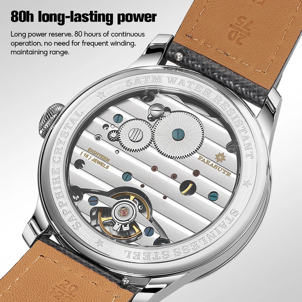 FARASUTE NEW Machinery Men Watch Salmon Dial St17 Manual Mechanical Watch Small Second Vintage Bonklip Bracelet