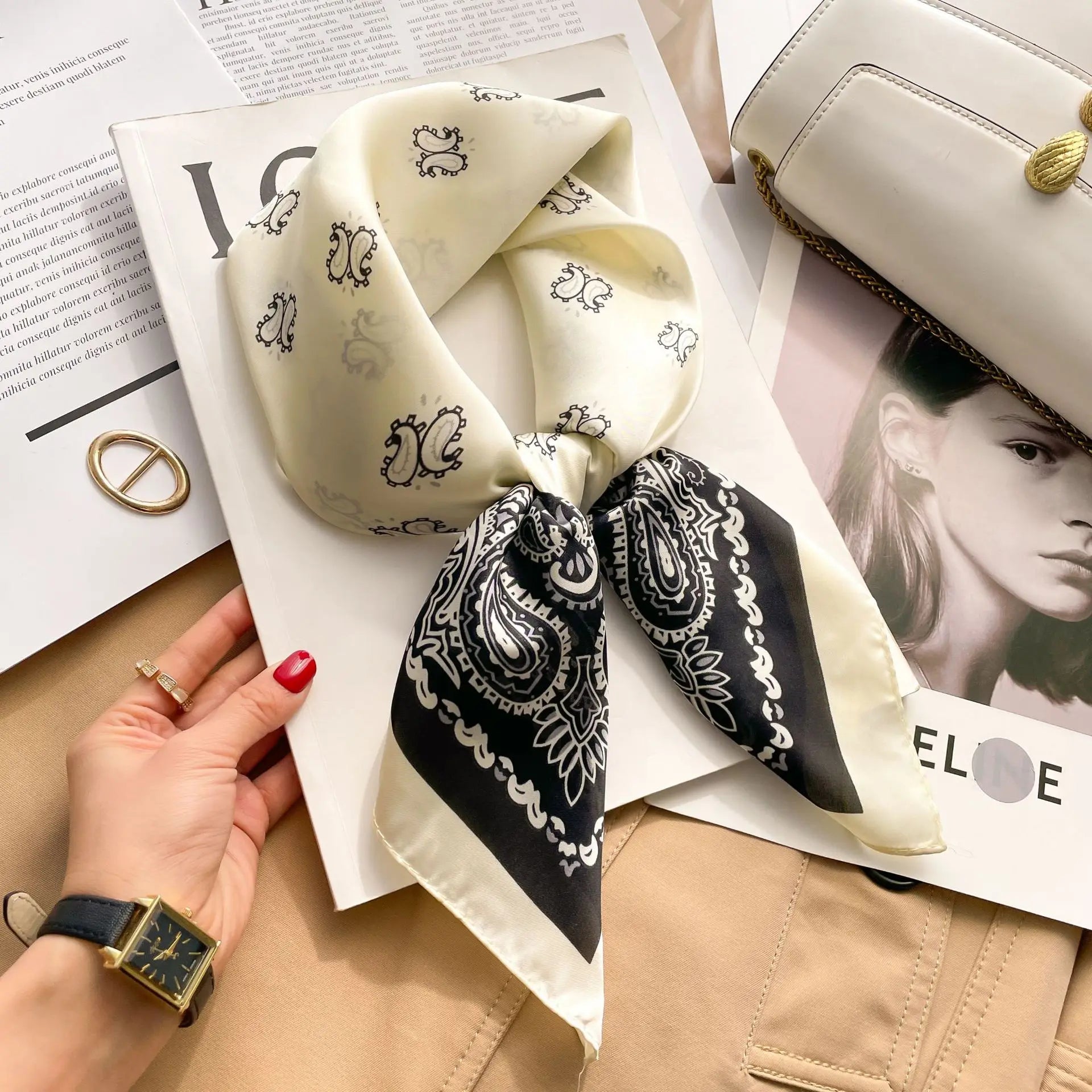 New Silk Scarf Neckerchief Women's Silk Square Scarf Purse Luxury Scarf for Women Designer Silk Headscarf SJ01