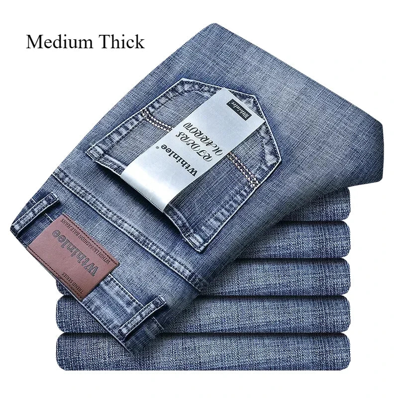 2024 Thin or Thick Material Slim Fit Men's Luxury Classic Style Men Jeans Business Stretch Denim Male Trousers Clothing
