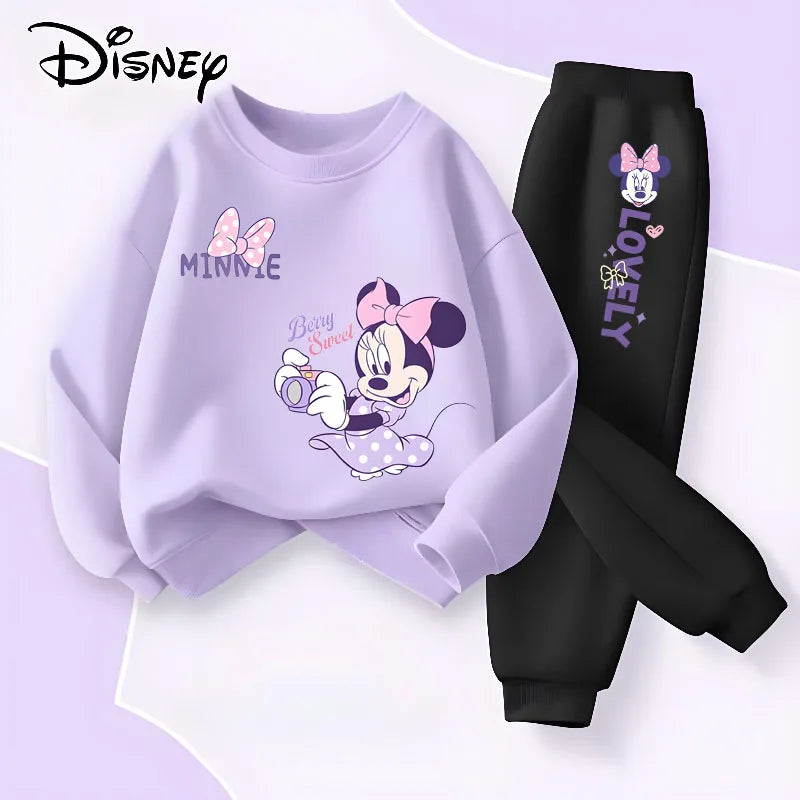 Long Sleeve Children's Clothing Sets Spring New Disney Girls' Pullover Long Pant Two Piece Suit Minnie Printed Kids Tracksuit