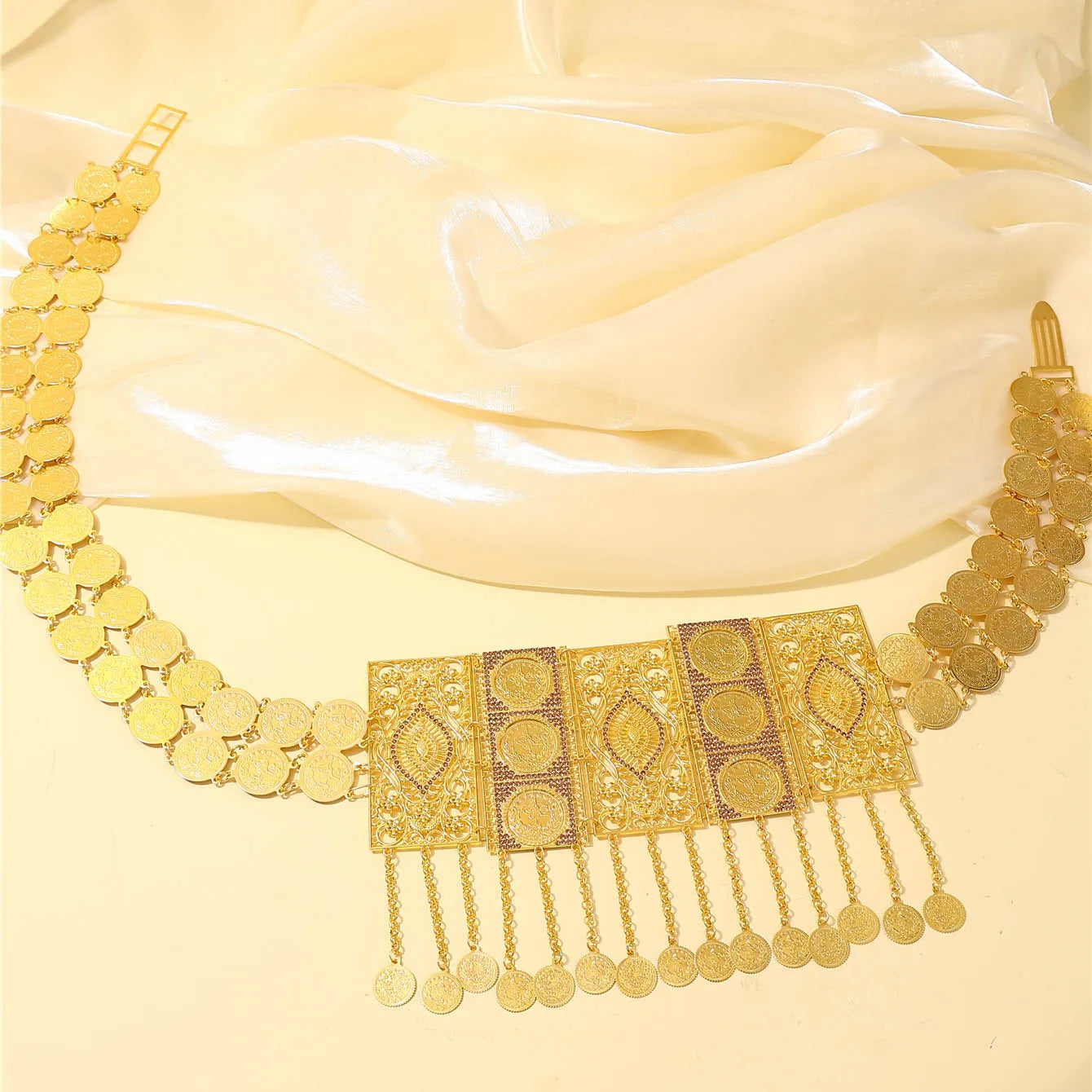 Moroccan Gilded Bridal Belt, Exquisite Tassel Design, French Vintage Style, Arab Robe Belt, Ladies' Festival Gift