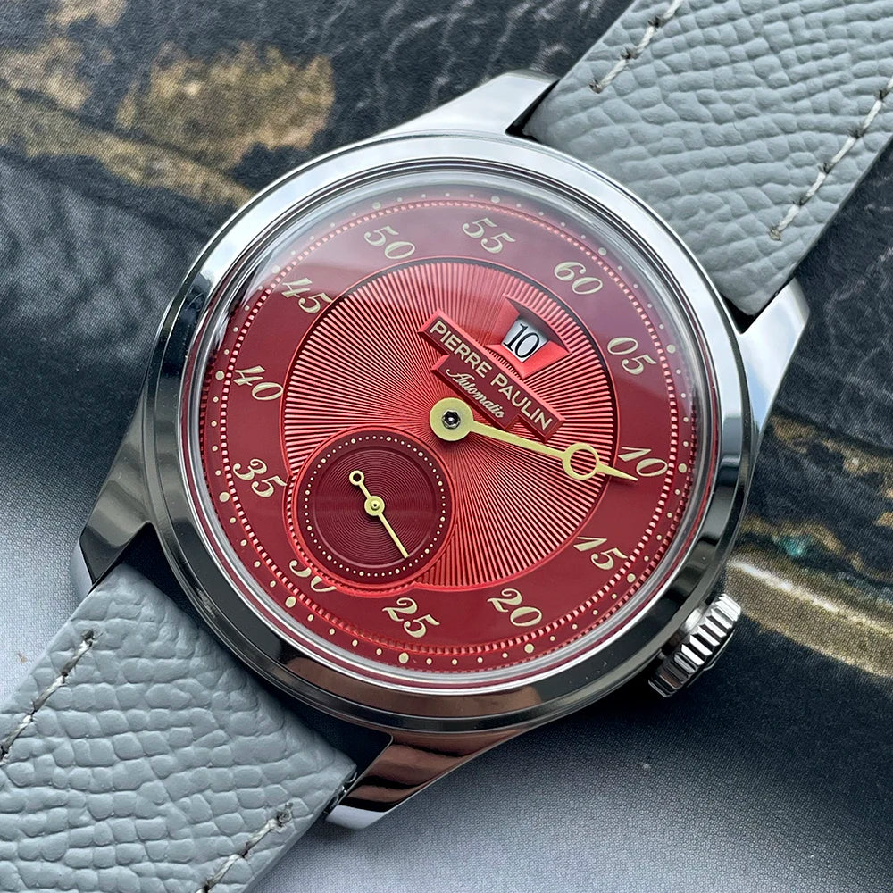 Spot goods NEW Pierre Paulin Jumping Hour Men Watch Salmon Dial Automatic St17 Mechanical Watch Vintage Date Window 38mm