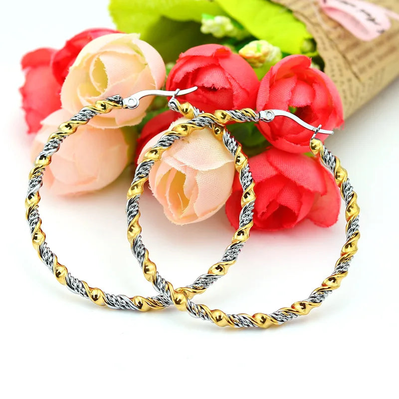 Mila Jewelry Two-Tone Stainless Steel Hoop Earrings, Titanium Steel, The Most Elegant