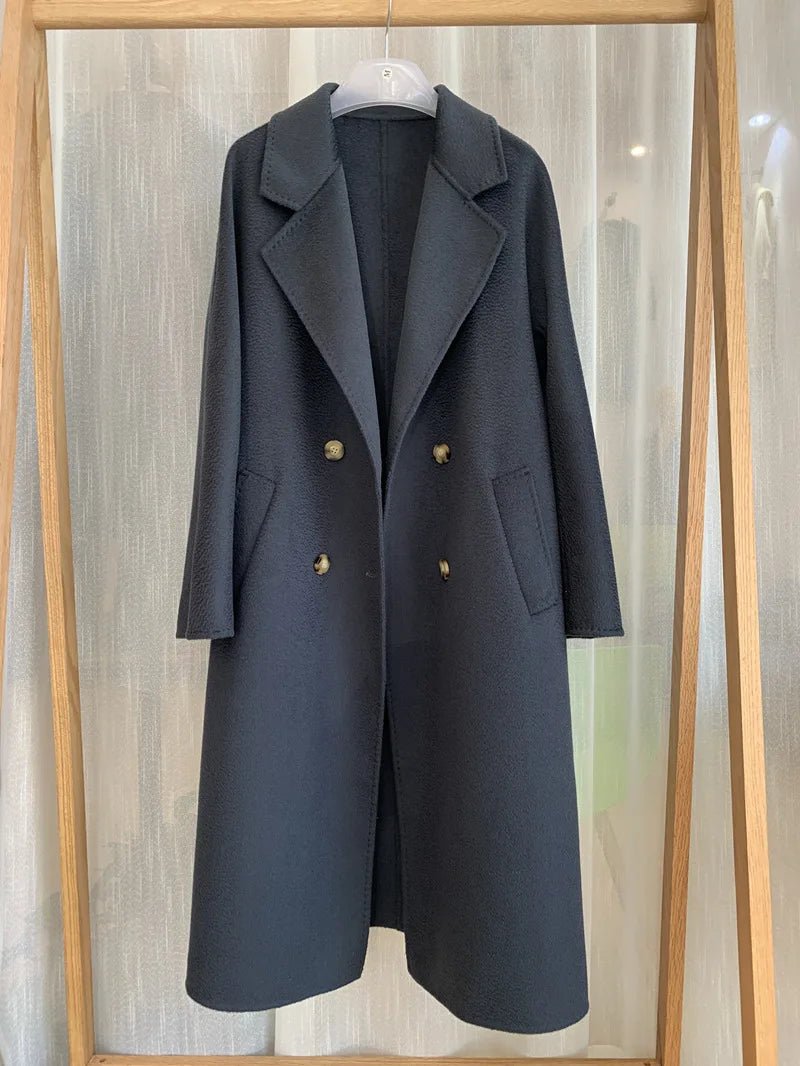Wool Blends Autumn and Winter Luxury 2023 New Double-sided Cashmere Overcoat Women's Long Length High-end Lapel Coats with Belt