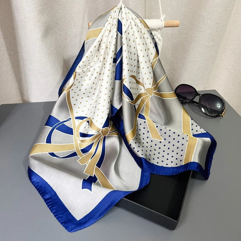 Luxury Fashion Print 70*70cm Silk Square Scarf Women Soft Satin Hairband Neckerchief Tie Female Headband Foulard Bag Ribbon