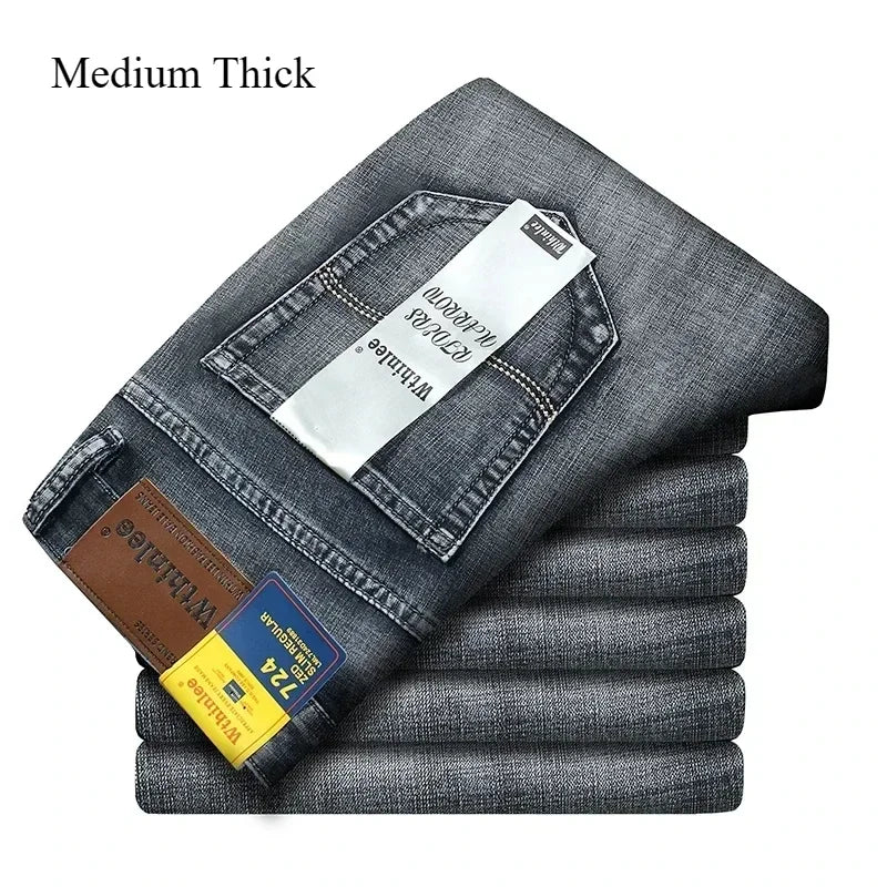 2024 Thin or Thick Material Slim Fit Men's Luxury Classic Style Men Jeans Business Stretch Denim Male Trousers Clothing