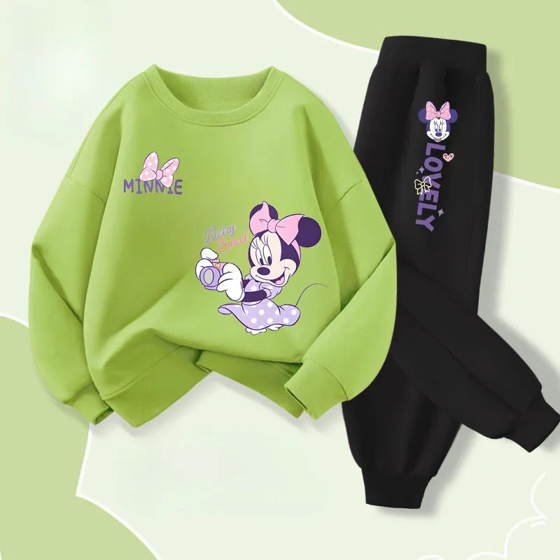 Long Sleeve Children's Clothing Sets Spring New Disney Girls' Pullover Long Pant Two Piece Suit Minnie Printed Kids Tracksuit