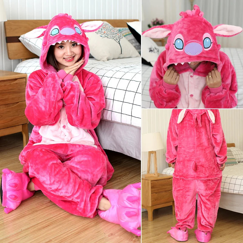 Adults Stitch Anime Cosplay Costumes Cartoon Onesies Jumpsuits Pyjamas Women Men Hooded Sleepwear For Christmas Halloween Party