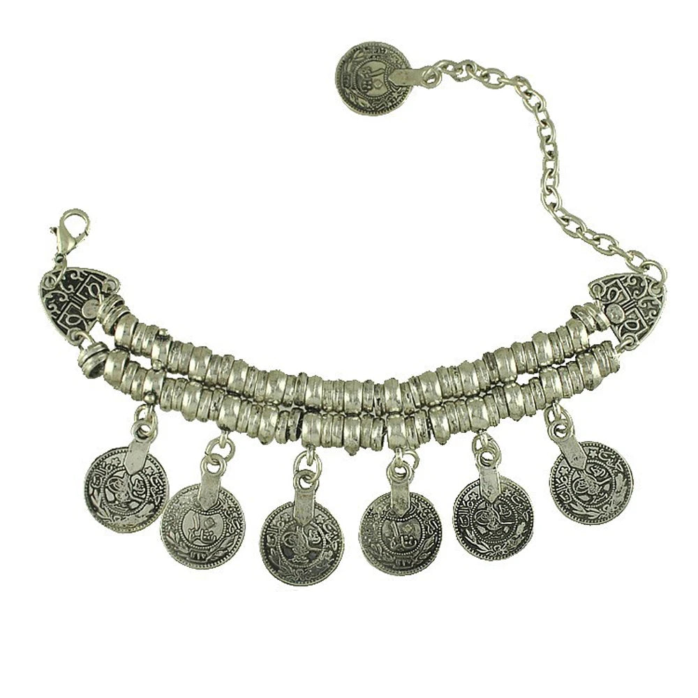 Vintage Coins Tassel Bracelet Anklet for Women Boho Gypsy Indian Ethnic Tribal Festival Statement Bangles Afghan Turkish Jewelry