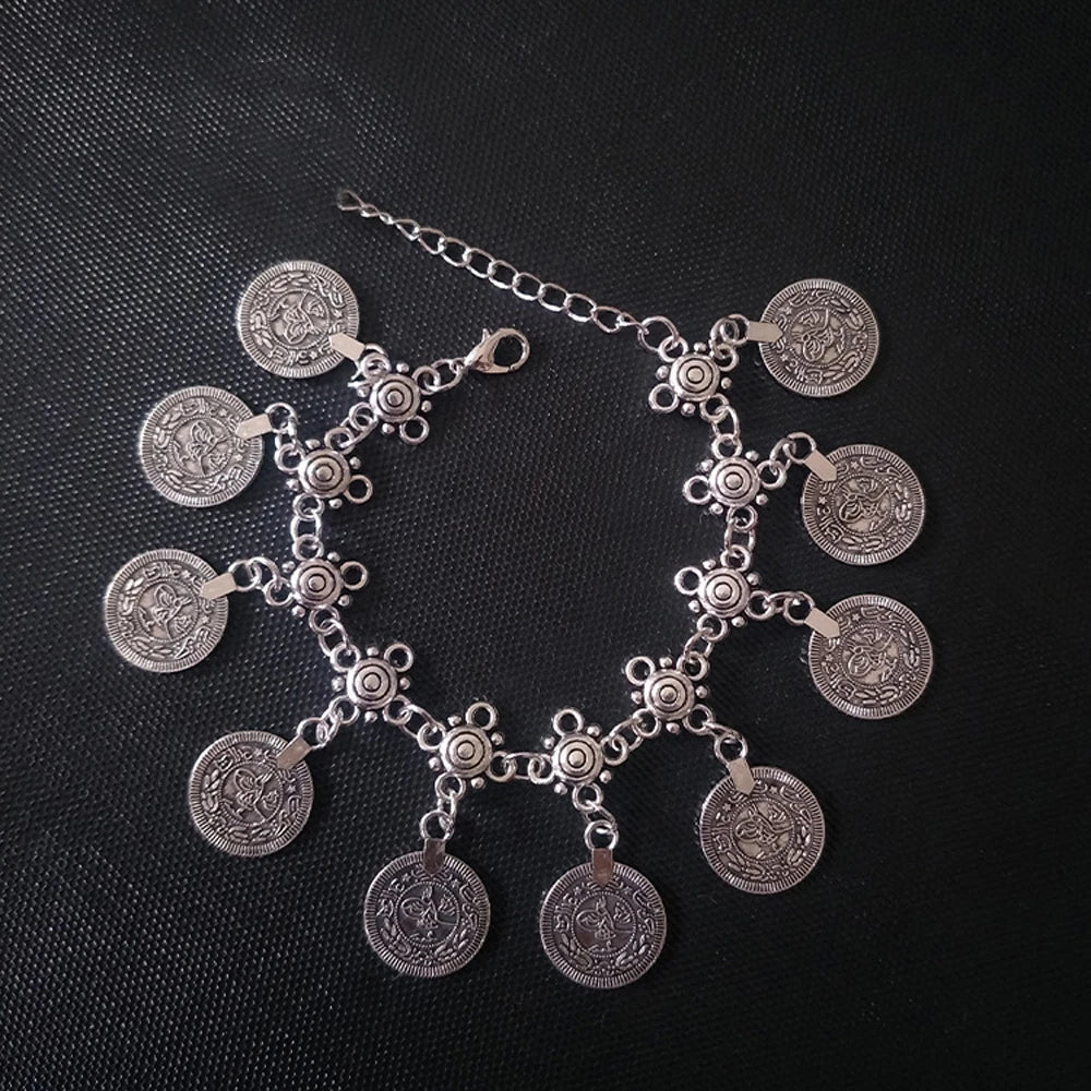 Vintage Coins Tassel Bracelet Anklet for Women Boho Gypsy Indian Ethnic Tribal Festival Statement Bangles Afghan Turkish Jewelry