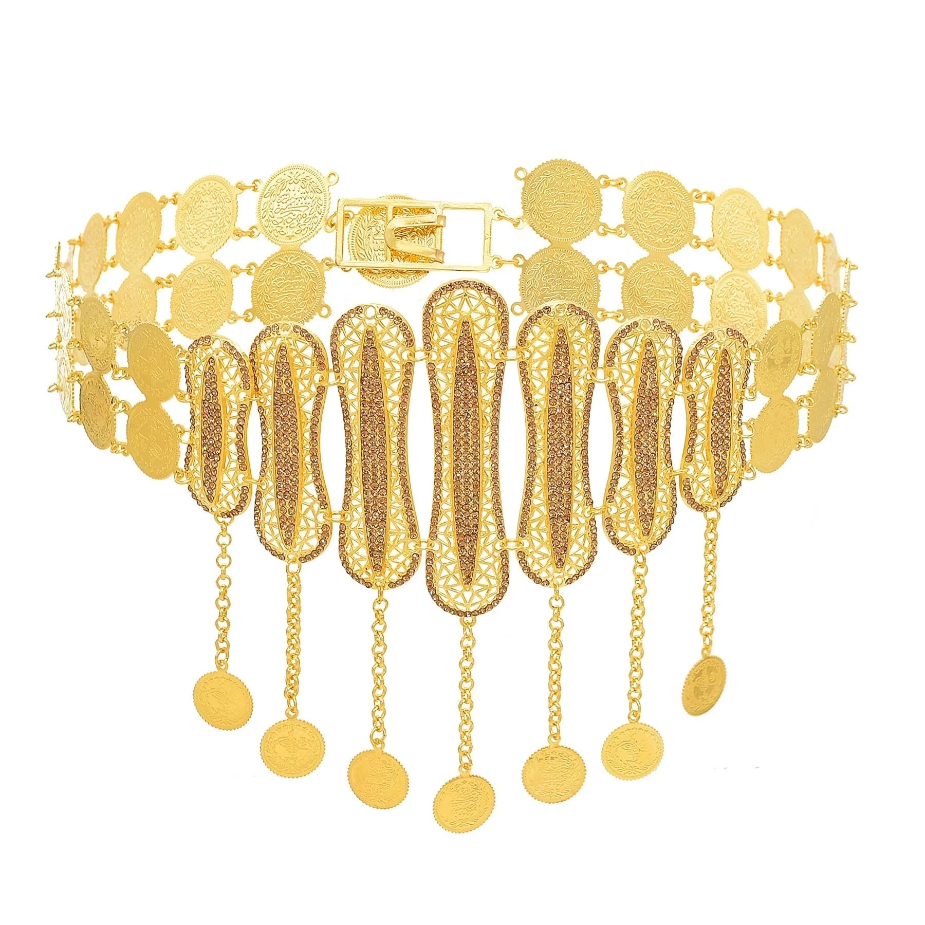 Indian Arab Metal Waist Chain Large French Coin Waist Belt Carved Flower Belly Chains Algeria Traditional Holiday Party Jewelry