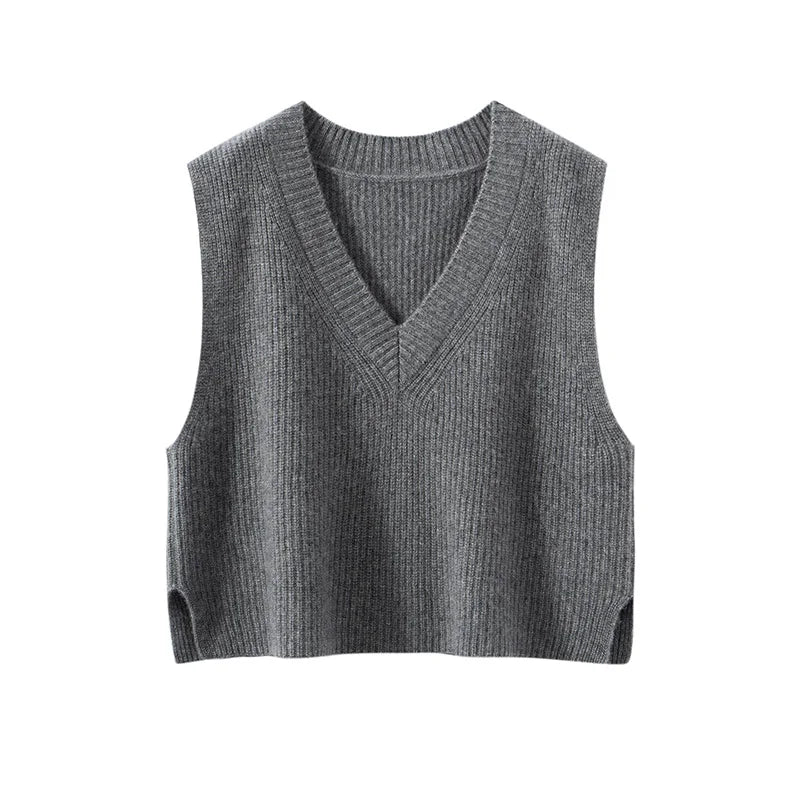 2025 New Solid Color 100% Pure Cashmere Vest for Women Loose V-Neck Cashmere Vest Thickened Sweater for Outerwear
