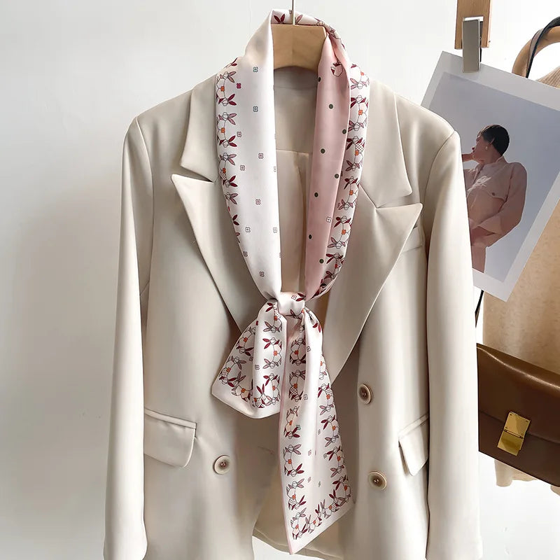 50 Color New Women Silk Feel Printed Design Scarf Shawl Fashion Luxury Long Narrow Small Silk Scarves Ladies Headband Headscarve