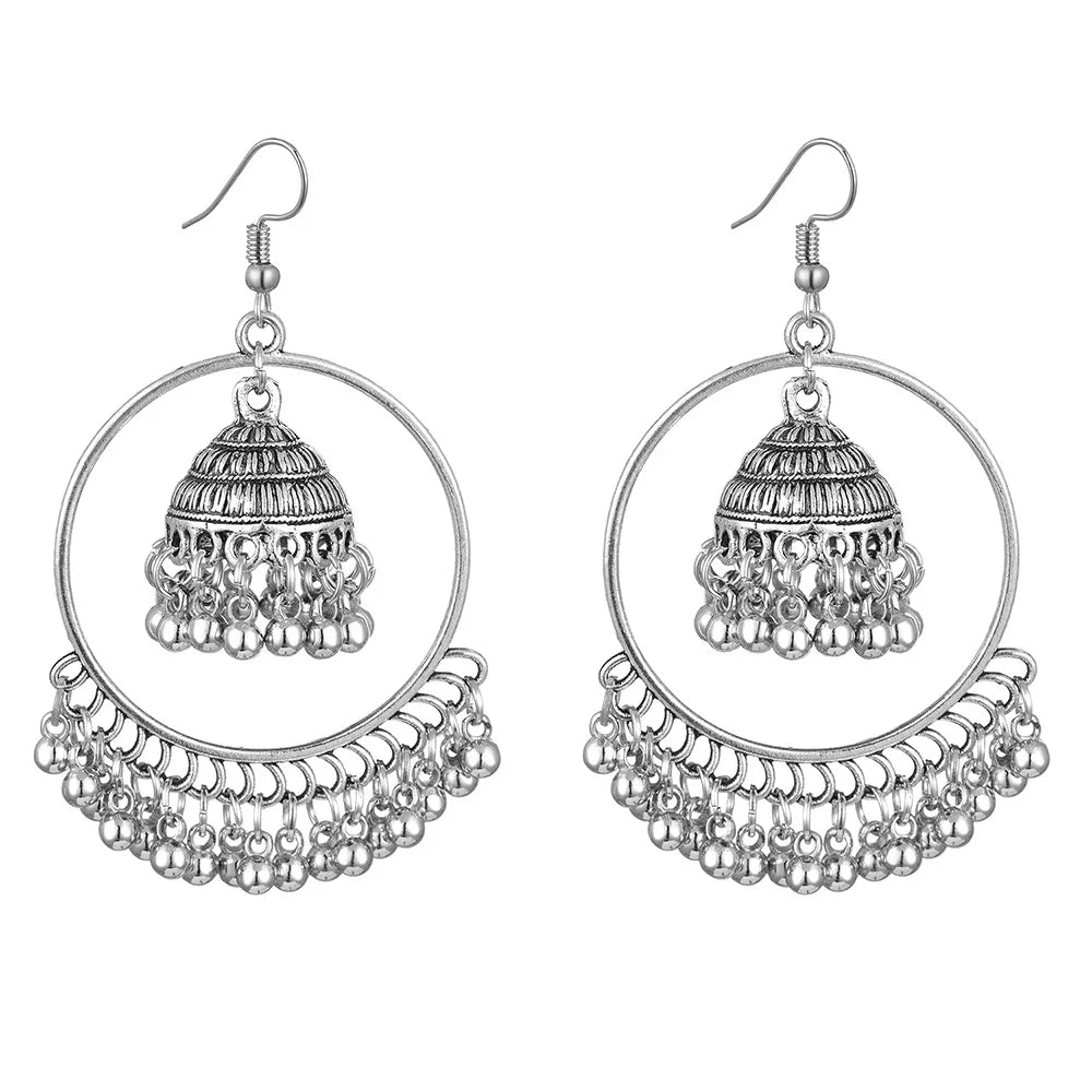 Vintage geometric dangle earrings for women, large round bell shape, dangle earrings for girls, Mila jewelry