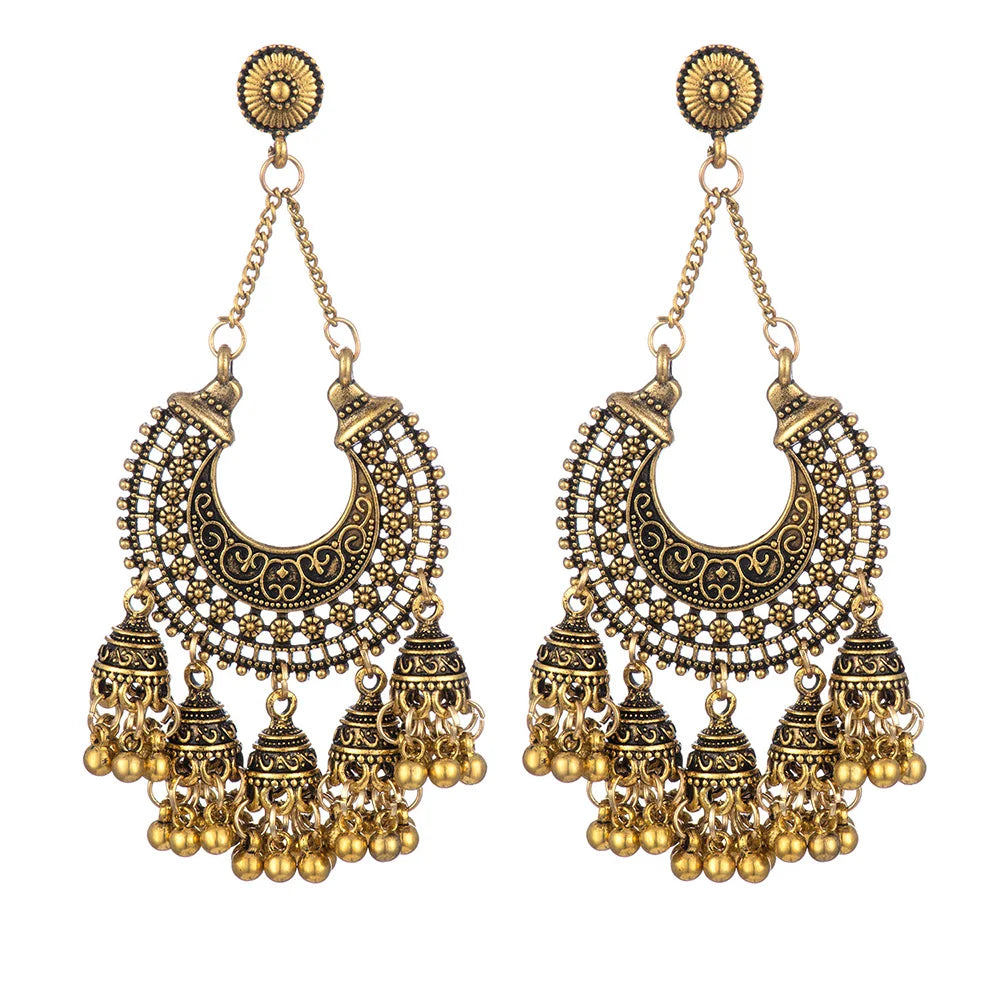 Vintage geometric dangle earrings for women, large round bell shape, dangle earrings for girls, Mila jewelry