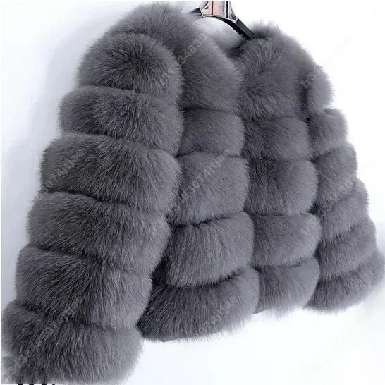 NEW Long Sleeve Faux Fur Coat 2025 Winter Women Fashion Thick Warm Fuzzy Coat Outerwear Female Gray/Black Fake Fur Jacket