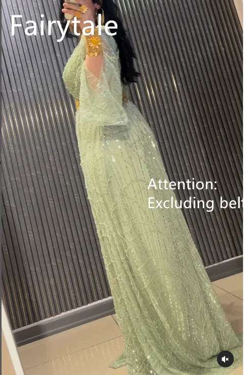 Gorgeous Long Sleeves Evening Dresses Beadings Temperament Prom Dress Saudi Arabia Women's Wedding Party Dress Customized 2025