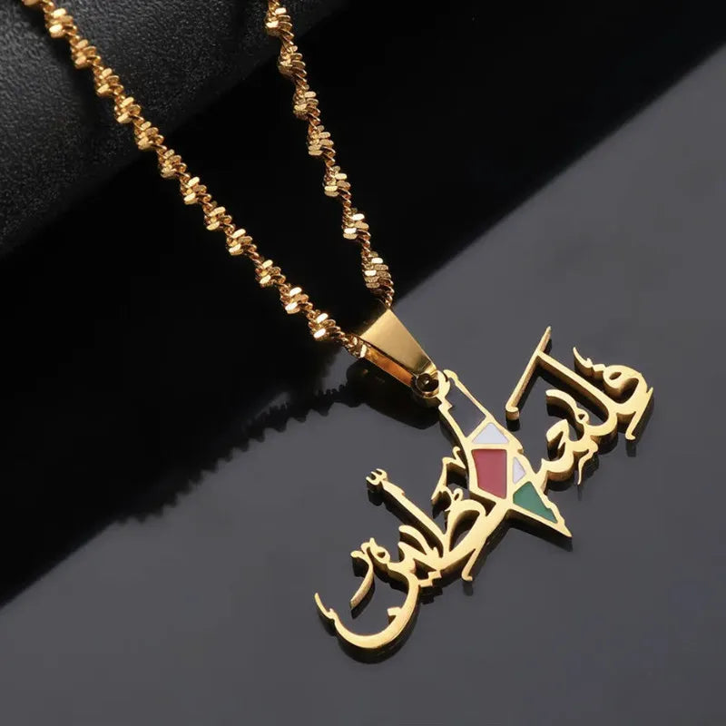 HNSP Flag of Palestine Arabic Stainless Steel Pendant Necklace For Women Jewelry Accessories Collier Palestine