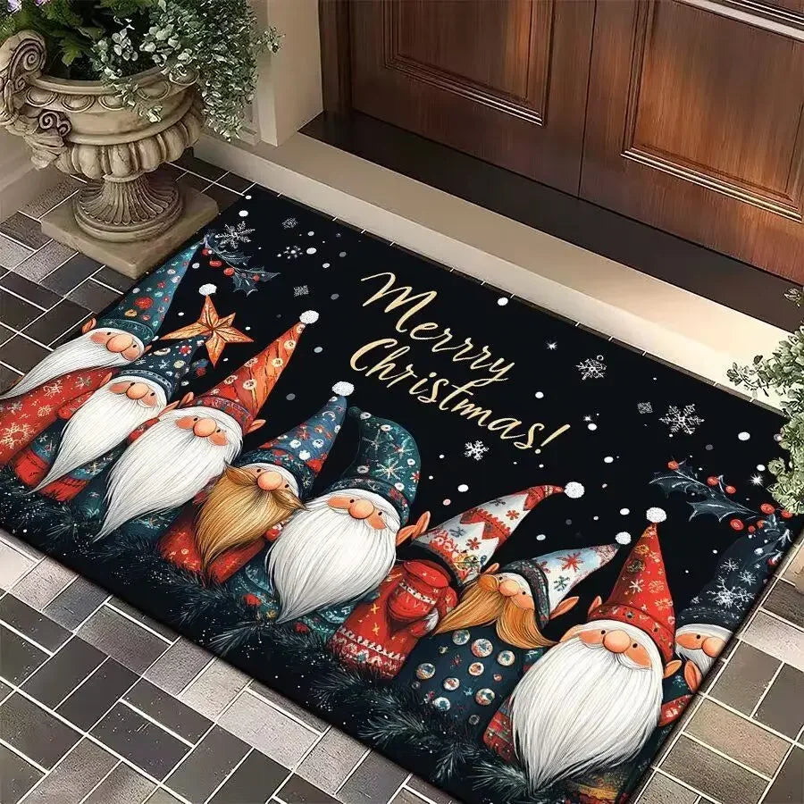 Merry Christmas Door Mat Printed Decoration Flannel Carpet Mat Door Mat Absorbent Foot Mat Small Foot Mat Machine Washable Decor