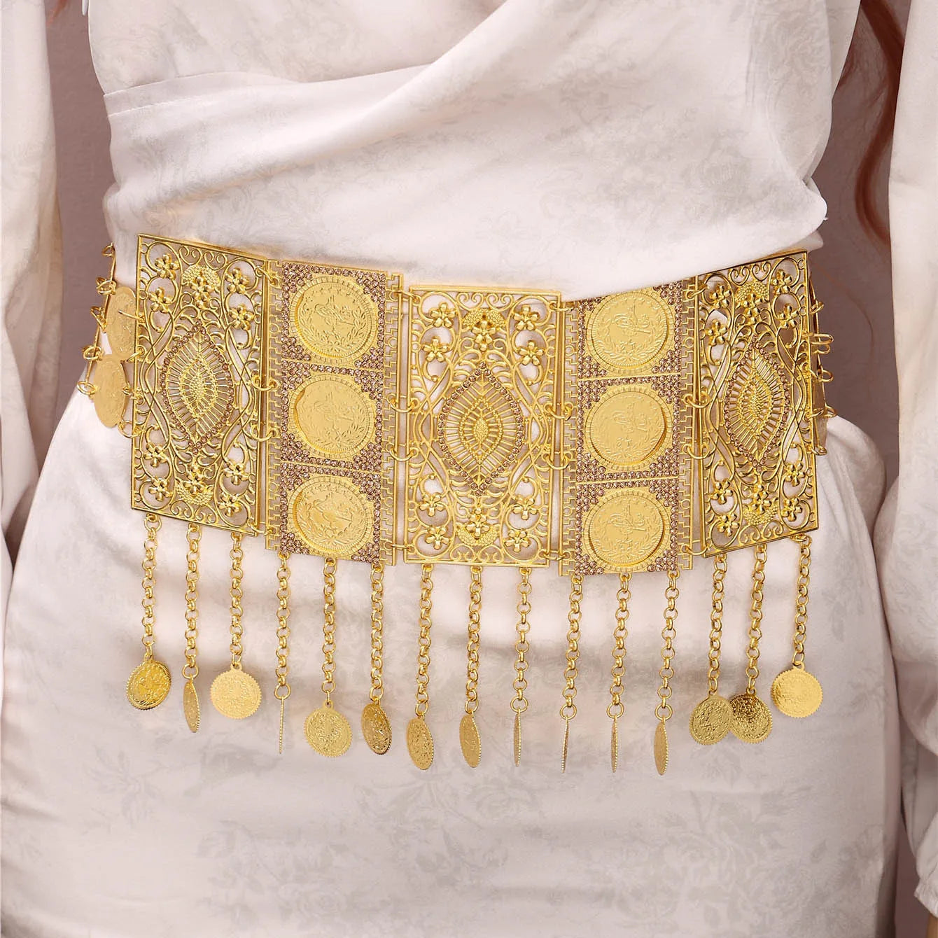 Moroccan Gilded Bridal Belt, Exquisite Tassel Design, French Vintage Style, Arab Robe Belt, Ladies' Festival Gift