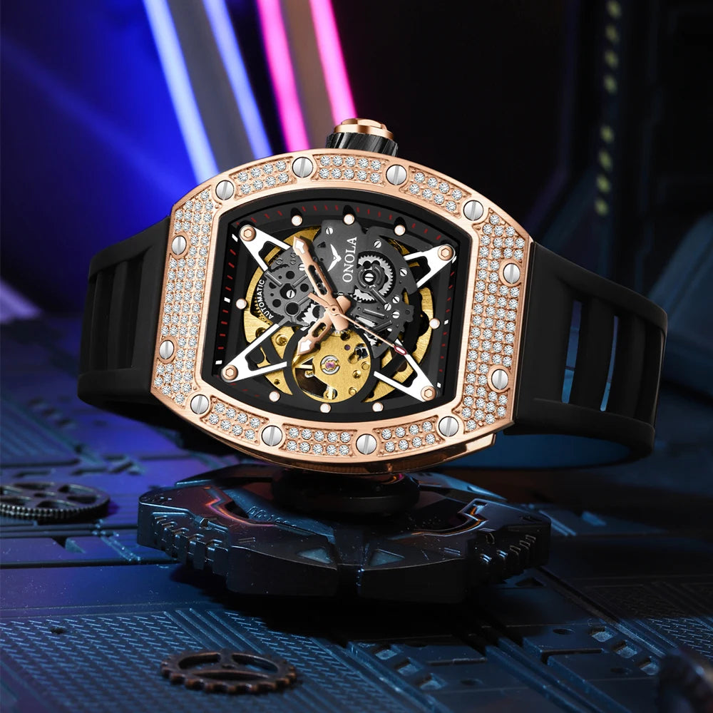 ONOLA Luxury Fashion Watch Hollow Out Fully Automatic Waterproof Men's Mechanical Watch With Diamond