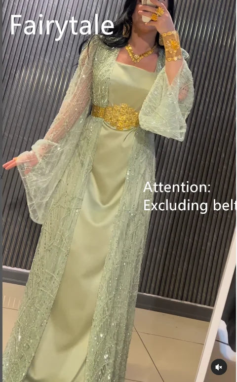 Gorgeous Long Sleeves Evening Dresses Beadings Temperament Prom Dress Saudi Arabia Women's Wedding Party Dress Customized 2025