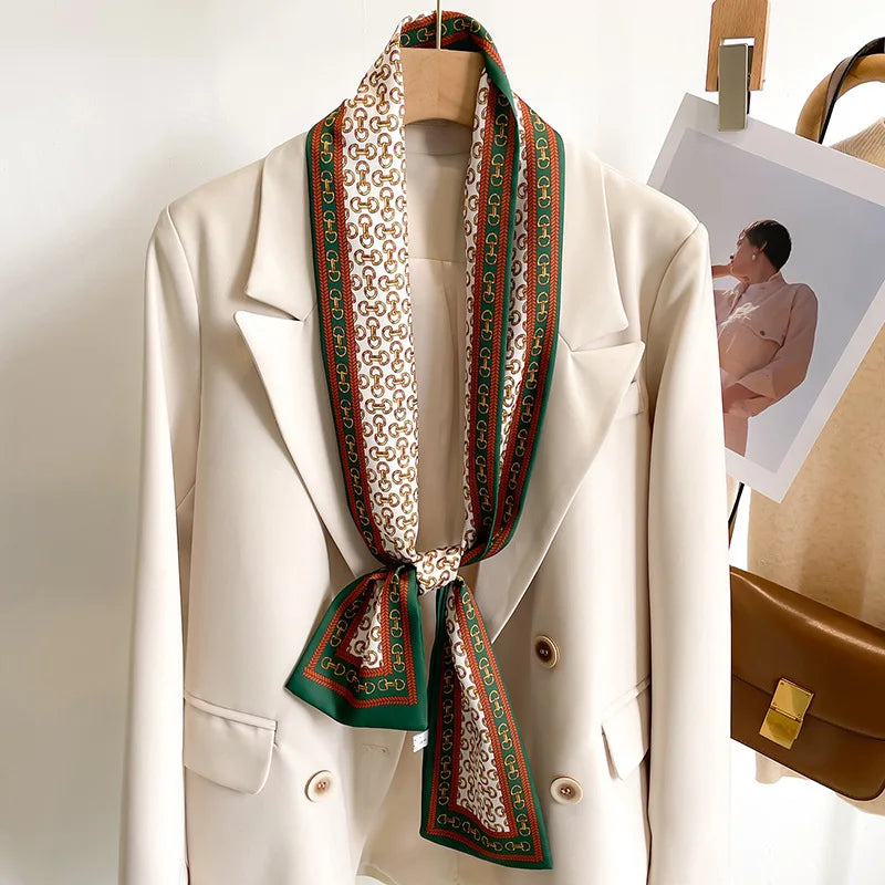 50 Color New Women Silk Feel Printed Design Scarf Shawl Fashion Luxury Long Narrow Small Silk Scarves Ladies Headband Headscarve