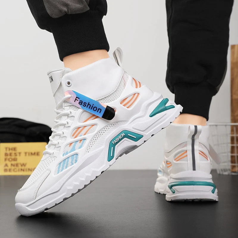 Student casual sports shoes Four Season Breathable high top anti slip soft sole comfort outdoor men's running shoes male sneaker