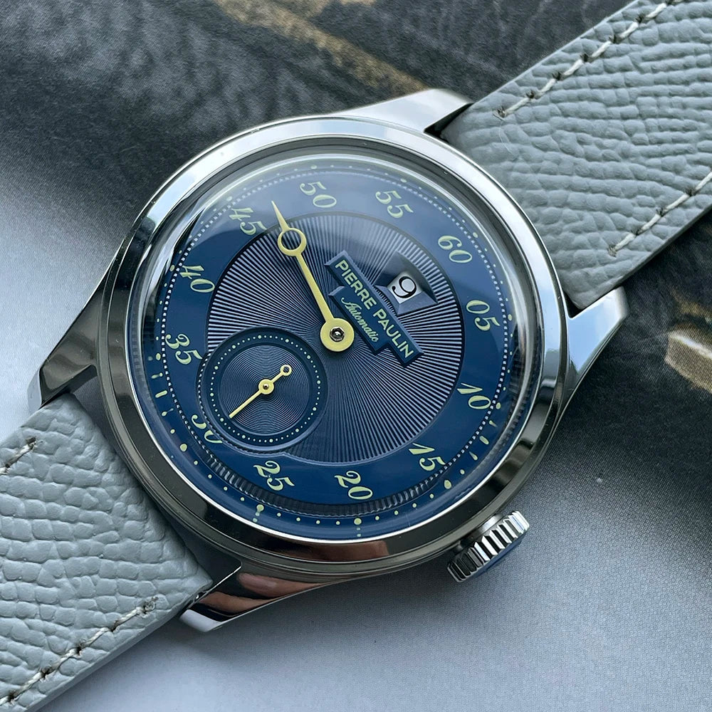 Spot goods NEW Pierre Paulin Jumping Hour Men Watch Salmon Dial Automatic St17 Mechanical Watch Vintage Date Window 38mm