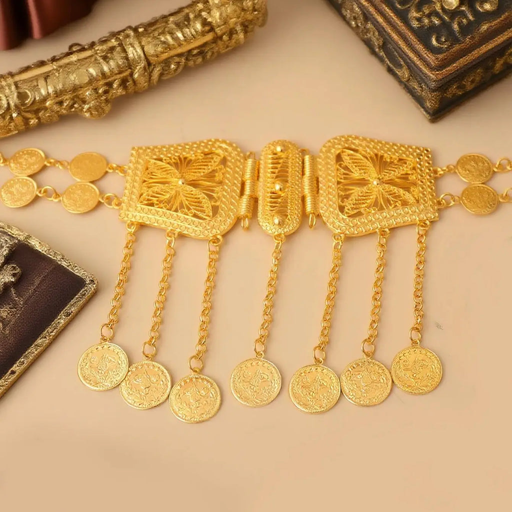 Turkish kurdish women chain belt gold plated arabic totem waist chain festival wedding costume jewelry chain