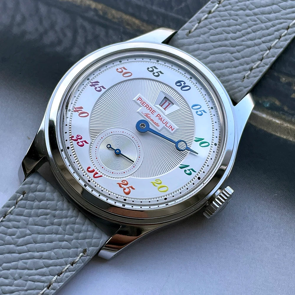 Spot goods NEW Pierre Paulin Jumping Hour Men Watch Salmon Dial Automatic St17 Mechanical Watch Vintage Date Window 38mm