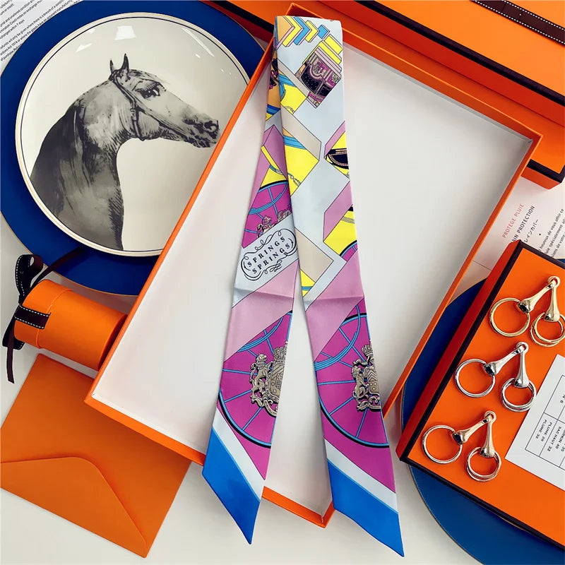100% Silk High Quality Luxury Brand Scarf Women Headband Hair Band Foulard Tie Ribbon Neckerchief Skinny Scarves Accessories
