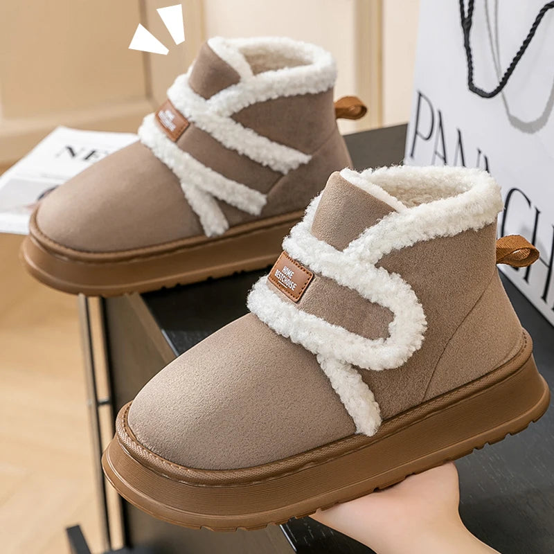 Thick Soled Snow Boots For Women Fluffy Plush Faux Fur Soft Slippers Winter Indoor Comfortable Home Non-slip Cotton Shoes