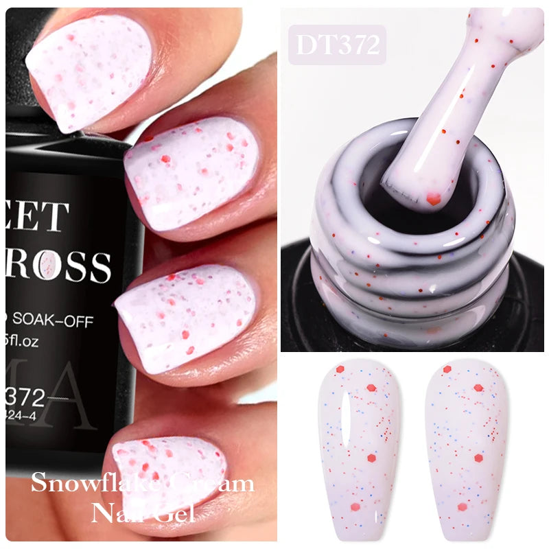 MEET ACROSS 7ml Cream White Nail Gel Polish Snowflake Cream Shining Colorful Semi Permanent UV Gel Varnish Nail Art For Manicure