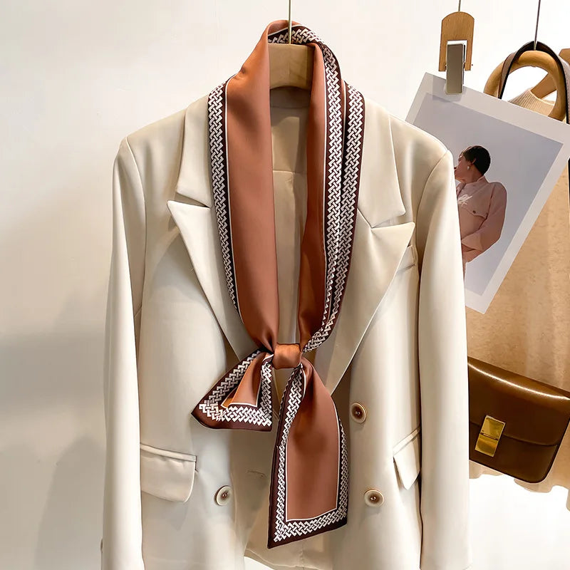 50 Color New Women Silk Feel Printed Design Scarf Shawl Fashion Luxury Long Narrow Small Silk Scarves Ladies Headband Headscarve