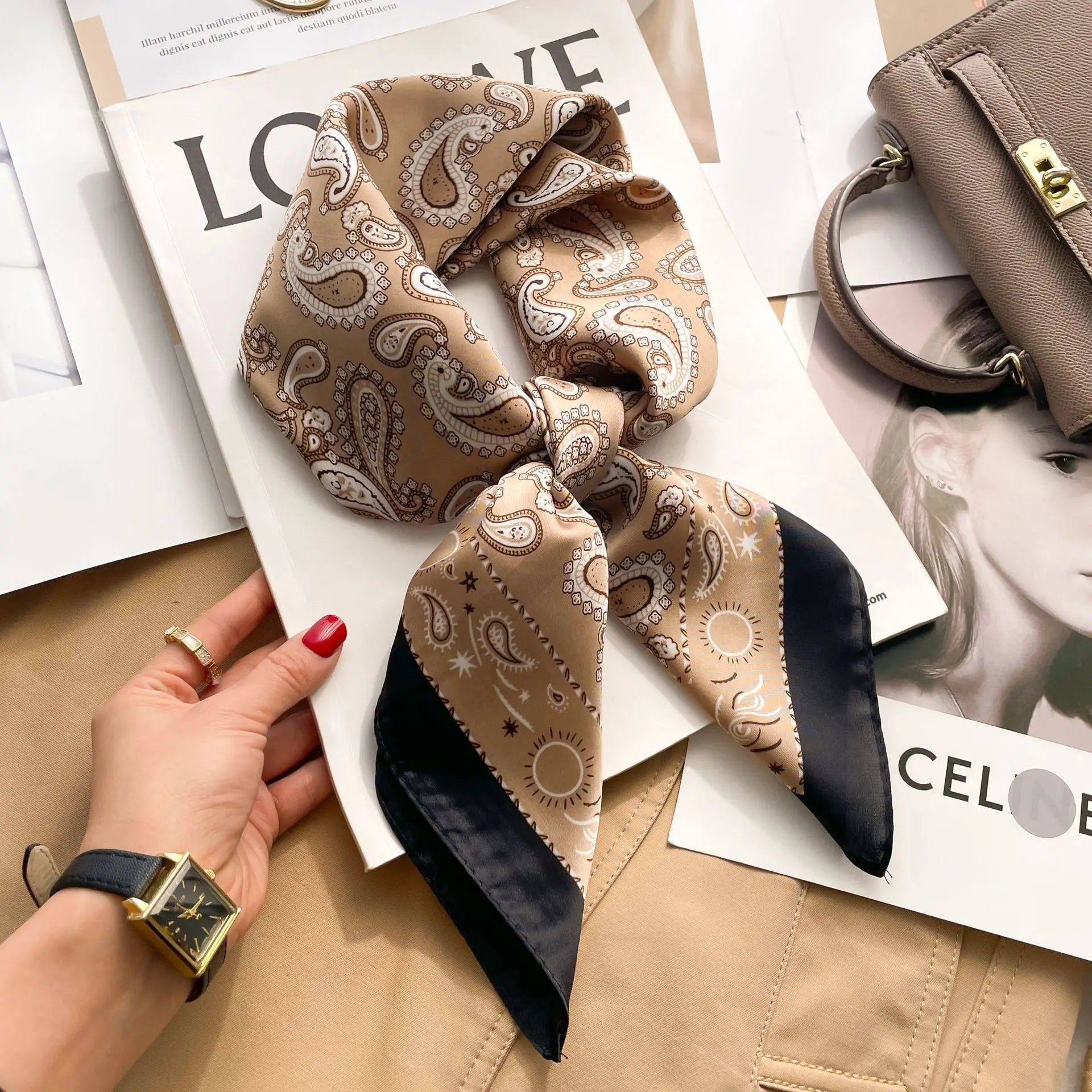 New Silk Scarf Neckerchief Women's Silk Square Scarf Purse Luxury Scarf for Women Designer Silk Headscarf SJ01