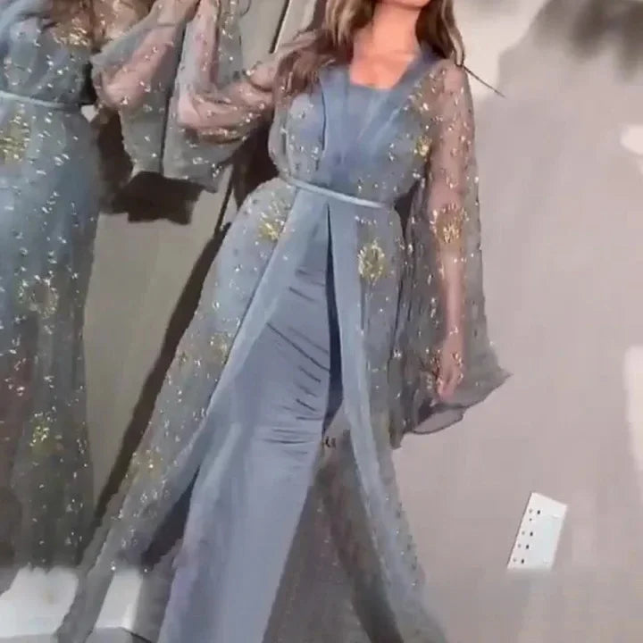 Loose Women's Ethnic Style Two-Piece Set New Cross-Border Dress V-Neck Full Sleeve Ankle-Length Regular Waistline Dress