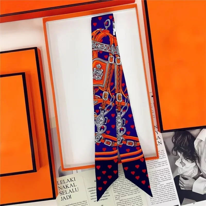 100% Silk High Quality Luxury Brand Scarf Women Headband Hair Band Foulard Tie Ribbon Neckerchief Skinny Scarves Accessories