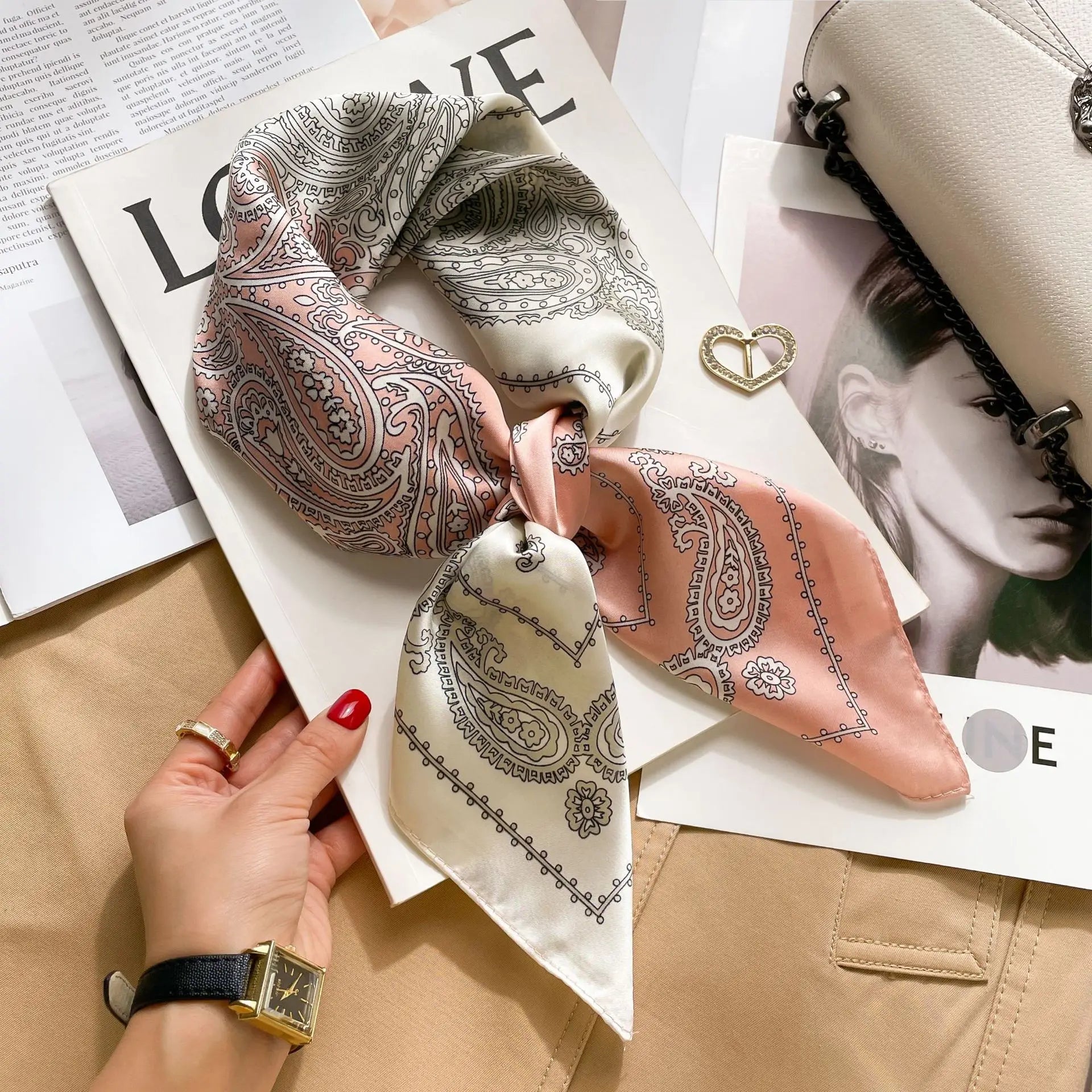 New Silk Scarf Neckerchief Women's Silk Square Scarf Purse Luxury Scarf for Women Designer Silk Headscarf SJ01